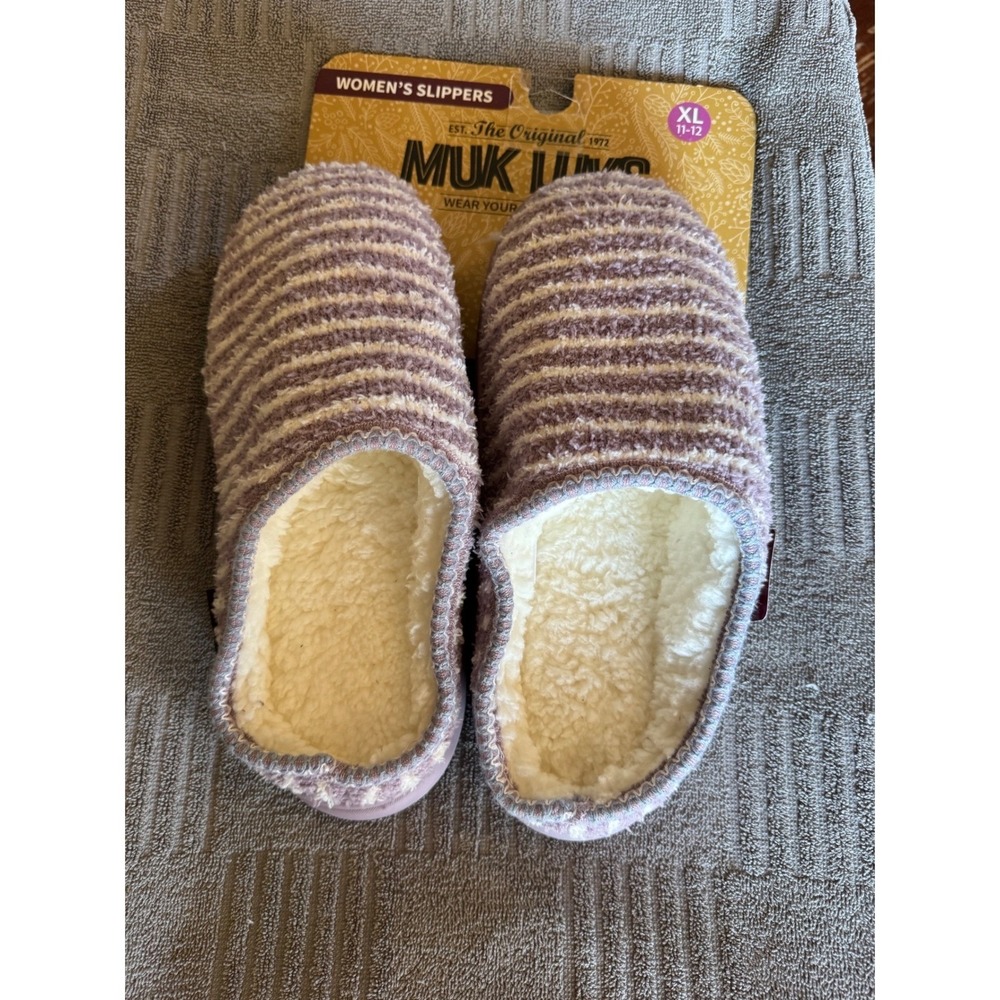 Muk Luks Womens Purple Stripe Memory Foam Slippers XL 11-12 New NWT cozy comfy